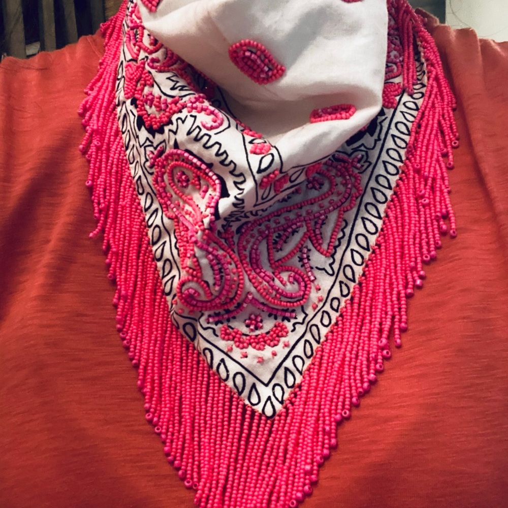 Roarke Ny emrboidered scarf necklace